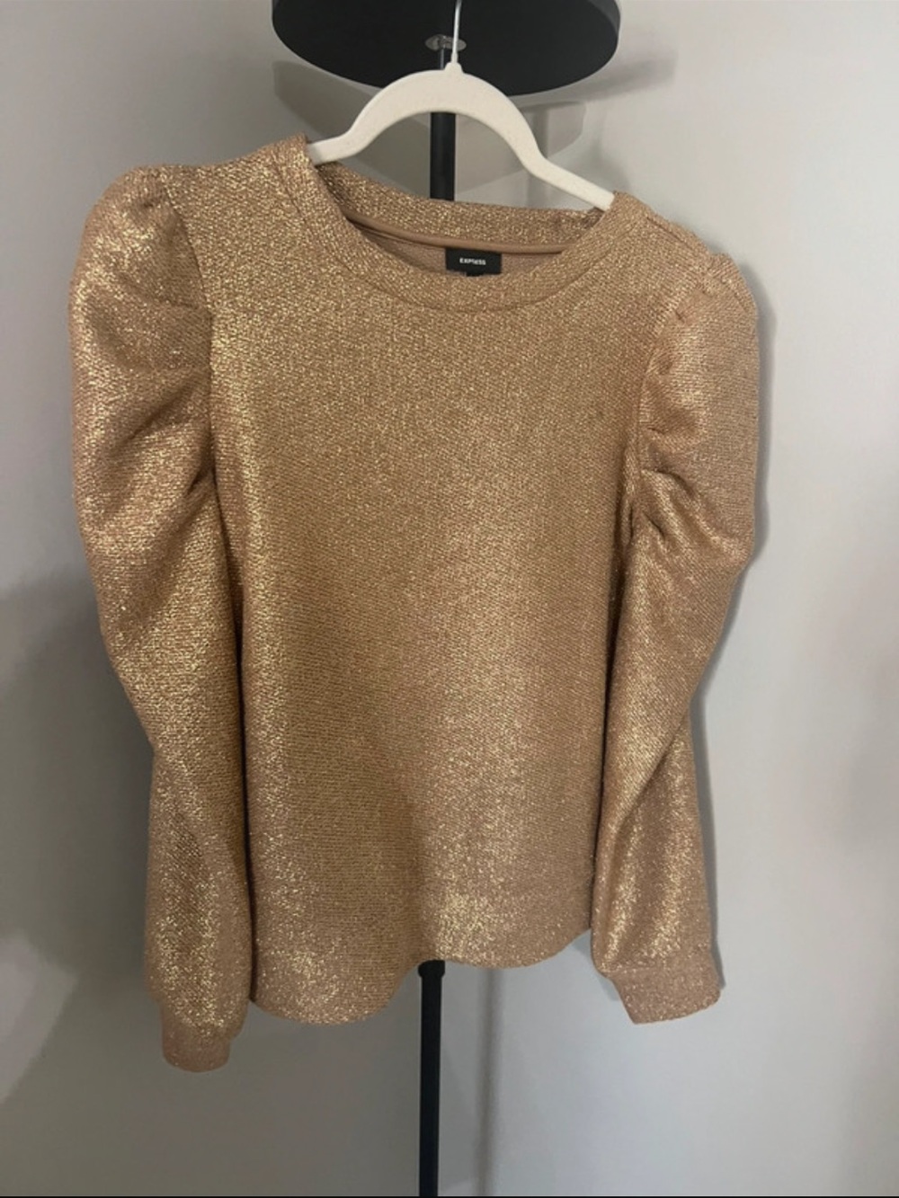 Express Metallic Gold Puff-Sleeve Sweater